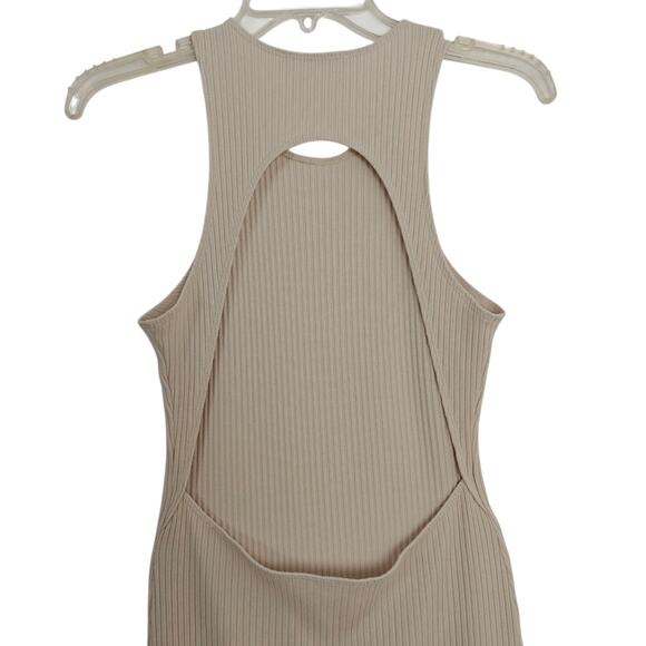 Reformation Open Back Midi Dress Size Medium Bone Ivory Rib Knit Tank Stretch - Picture 6 of 10